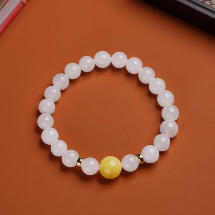 98.Chic Hetian Jade Amber 14K Gold Bracelet